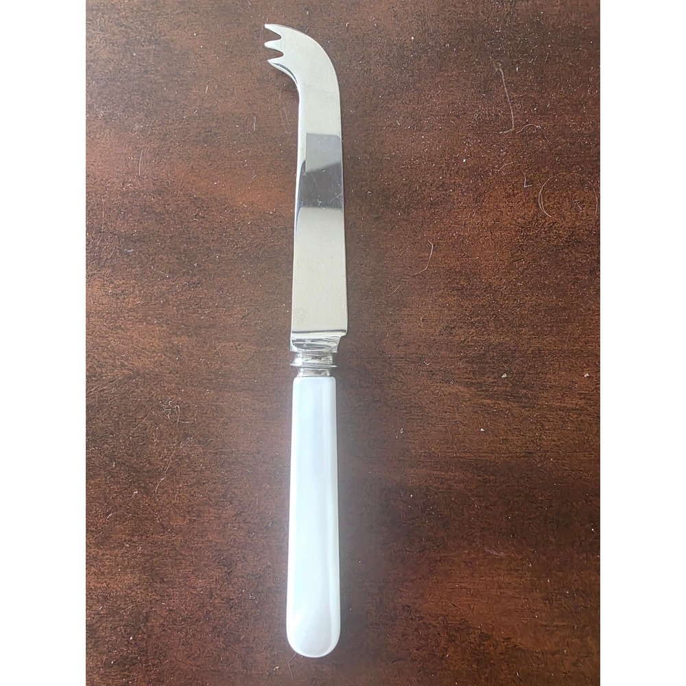Vintage Sheffield England Stainless Steel Cheese Knife White Handle Forked Tip